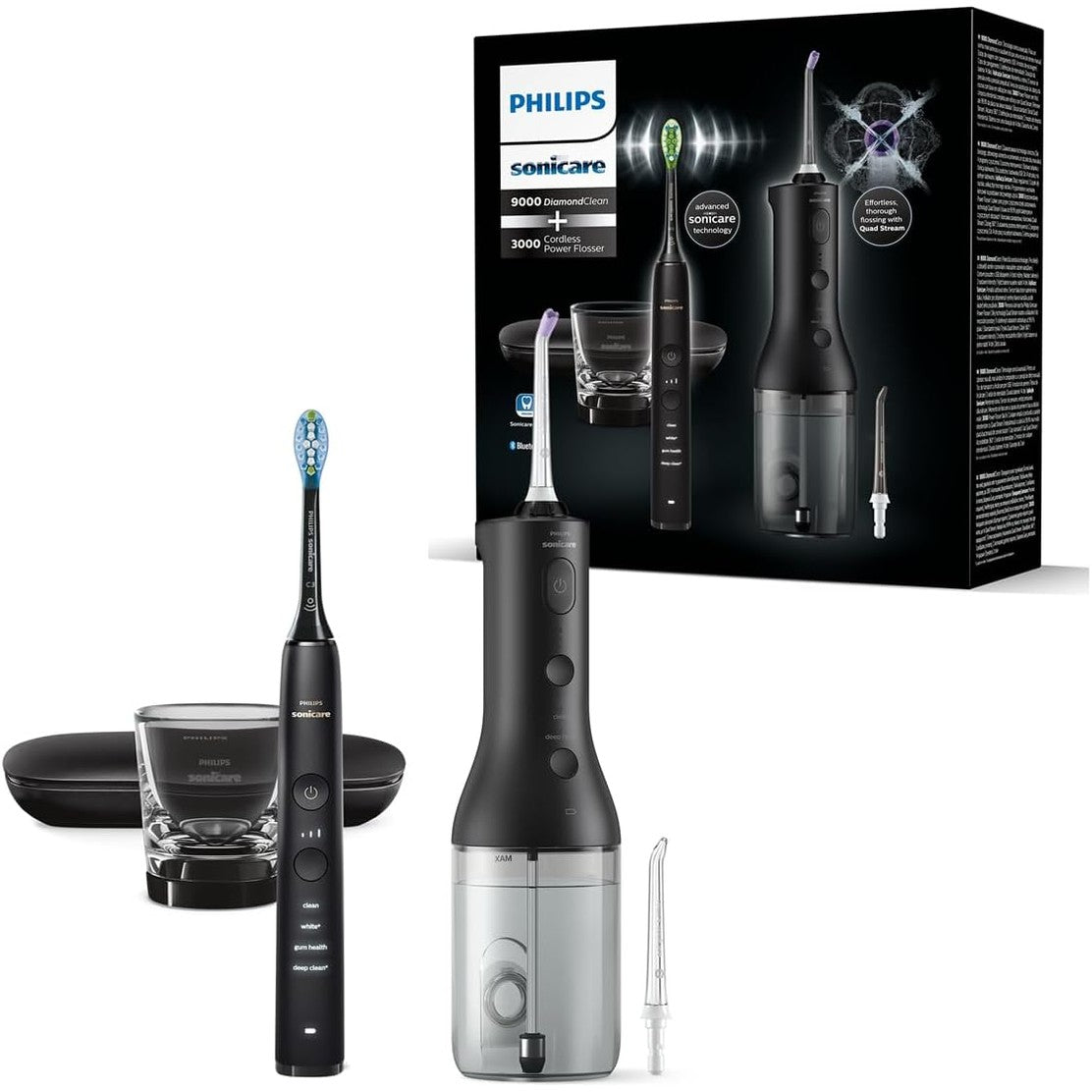 289404 - PHILIPS Sonicare Ujitës oral me fill dentar elektrik dhe furçë dhëmbësh elektrike DiamondClean 9000 - E zezë (Modeli HX3886/43)