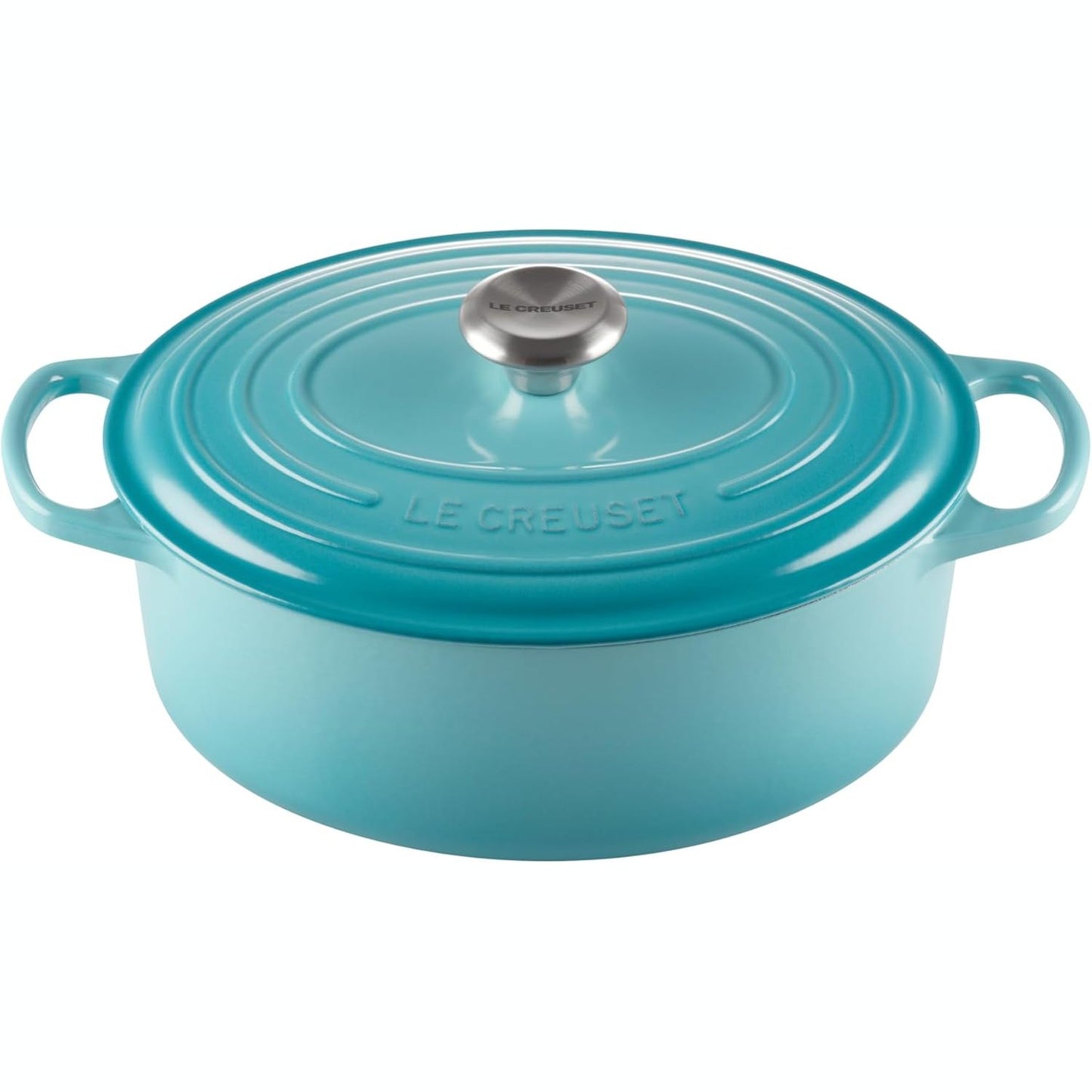 221012 - LE CREUSET Ena për pjekje prej gize të emaluar Signature me kapak, 29 cm, Ovale, 4.7 L, 4.675 kg, Blu Karaibe, 21178294082430