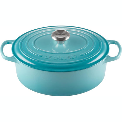 221012 - LE CREUSET Ena për pjekje prej gize të emaluar Signature me kapak, 29 cm, Ovale, 4.7 L, 4.675 kg, Blu Karaibe, 21178294082430