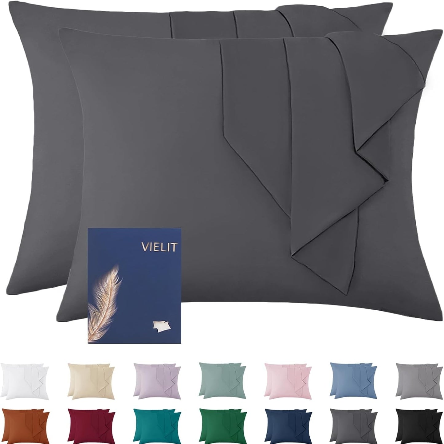 248108 - VIELIT Mbulesë jastëku 60x80 Antracit, set me 2 pjesë, mikrofibër, i certifikuar ekologjikisht, rezistent ndaj alergjive