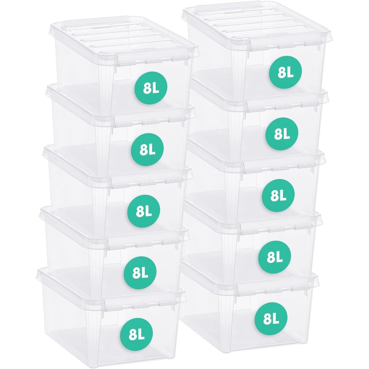 183169 - SMARTSTORE - 10 Kuti Plastike për Magazinim, 8L, me Kapak, 34x25x16cm | Rezistente dhe të Përshtatshme për Ushqim | Cepa të Përforcuar | Garanci 10-Vjeçare