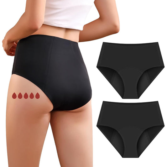 293598 - CARER Pako me 2 mbathje për inkontinencë shumë thithëse për femra, mbathje mbrojtëse menstruale me bel të lartë, kapacitet 50ml deri në 100ml, të zeza, madhësia L