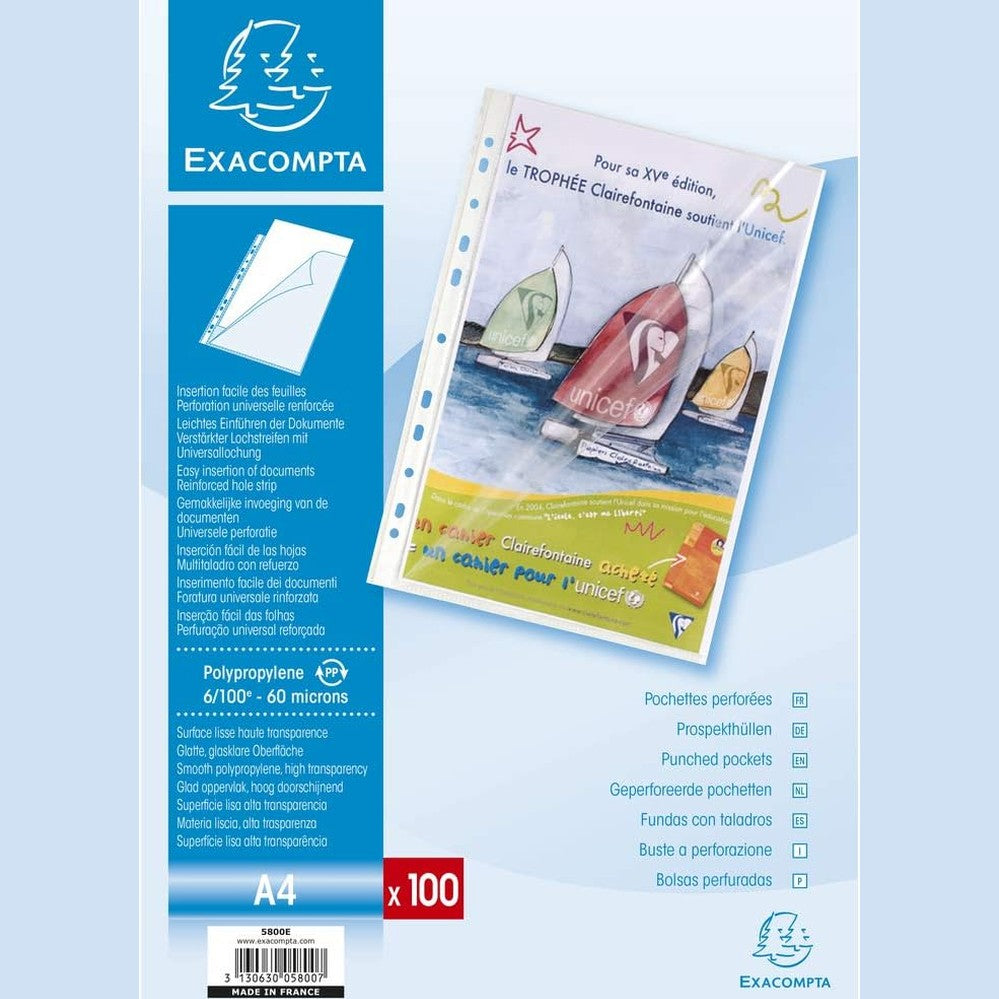 309168 - EXACOMPTA Xhepa të shpuar 100, PP i lëmuar, hapje nga lart dhe anash, transparente