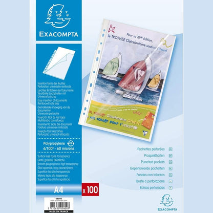 309168 - EXACOMPTA Xhepa të shpuar 100, PP i lëmuar, hapje nga lart dhe anash, transparente