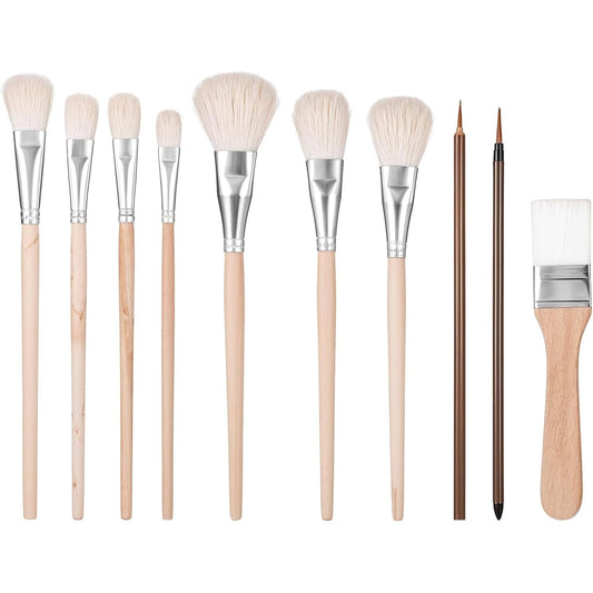 211619 - ARTINESSA - Set 10 copë furçash për pikturim, qeramikë/lesh/akrilik, materiali - qime dhise, vegla për përzierje dhe bojëra uji