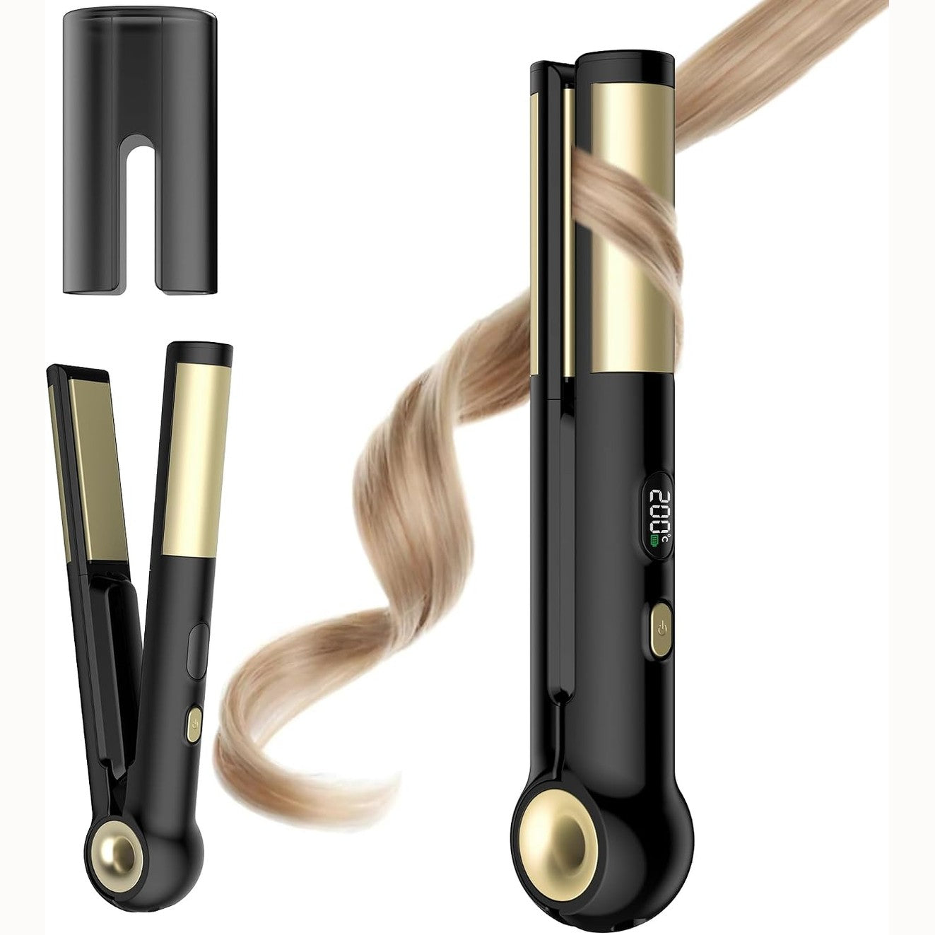 293043 - ATOPSKINS Pjastër flokësh USB Mini pa tel, 2-në-1 për kaçurrela dhe drejtim, mini portative, ngrohje 15 sekonda, 3 cilësime temperature