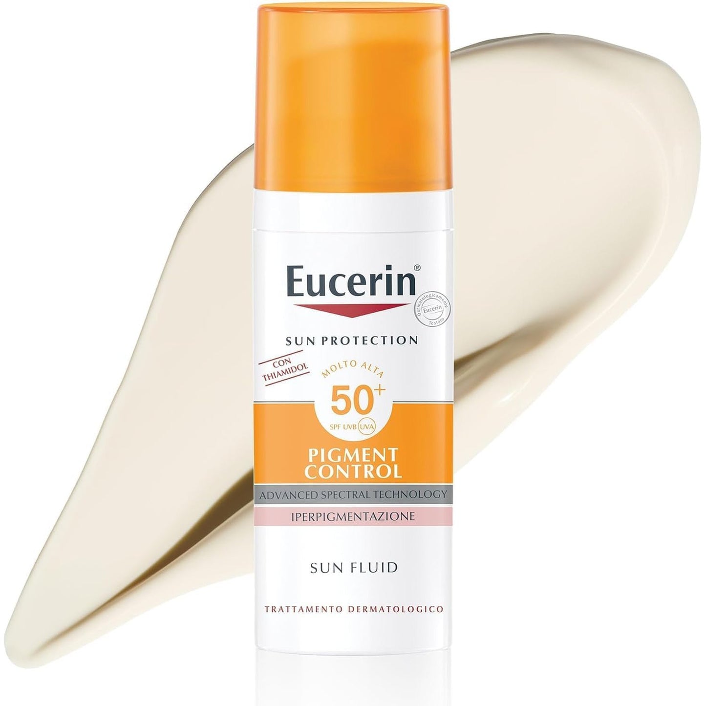 316790 - EUCERIN Pigment Control Sun Fluid SPF 50+, 50 ml, Krem mbrojtës nga dielli për fytyrën me filtra UVA/UVB, Mbrojtje nga njollat e errëta dhe hiperpigmentimi, Formulë e përshtatshme për të gjitha llojet e lëkurës