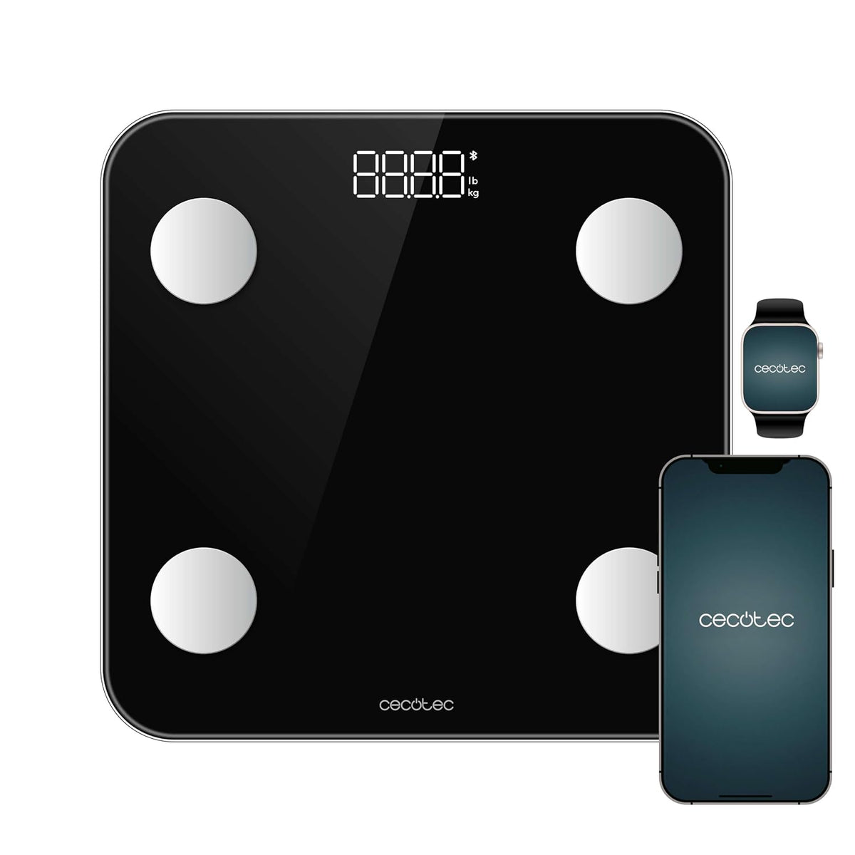 298231 - CECOTEC Peshore Banjoje Smart me Aplikacion Surface Precision Smart, Bluetooth, 30x30 cm, 4 sensorë, kapacitet maksimal 180 kg, funksionon me bateri