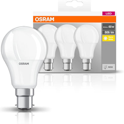 216526 - OSRAM Llampa LED, Pako me 3 llamba, E bardhë e ngrohtë 2700 K, zëvendëson llambat konvencionale 60W, me përfundim mat