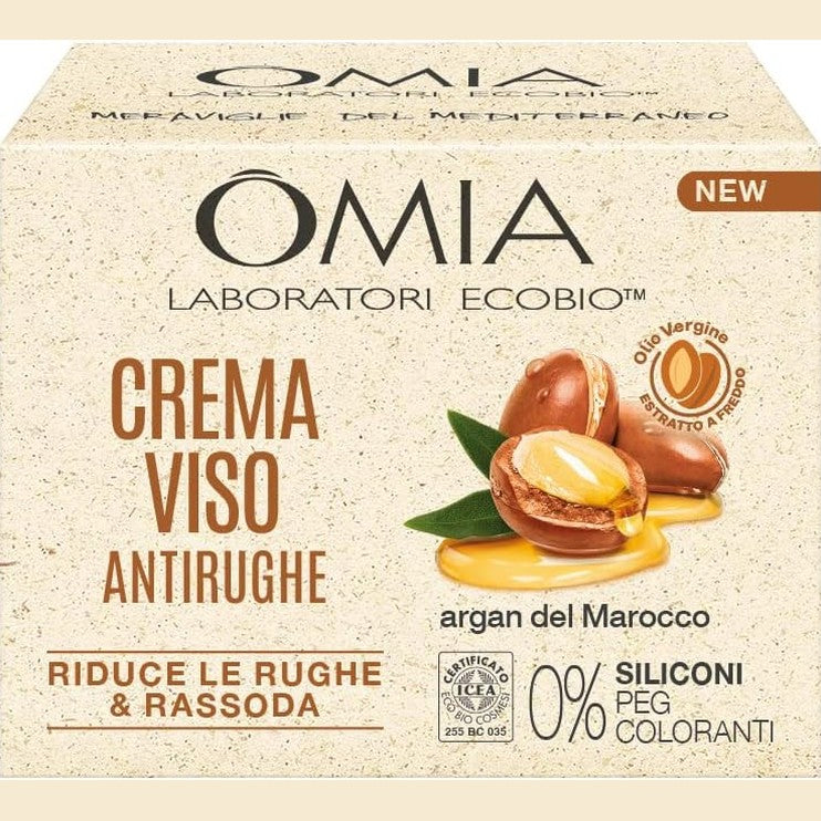 272341 - OMIA Krem për fytyrën kundër rrudhave me argan maroken dhe acid hialuronik, 50 ml, Pa silikon dhe pa ngjyrues, I përshtatshëm për të gjitha llojet e lëkurës