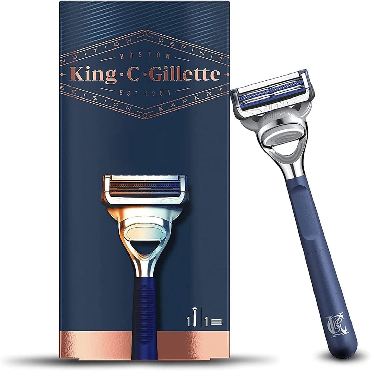 302235 - KING C GILLETTE Brisku për meshkuj, 1 teh, tehet e veshura me platin prej çeliku inox, më të mira dhe më të mprehta