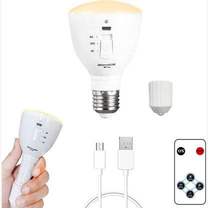 196792 - BRANDI I PAPEMË - Llampë LED e Rikarikueshme 7W me Bateri USB, Telekomandë dhe Grip E27, Ndriçim i Jashtëm 3000k, Kapacitet 2600mah, 4 Modele Shkëlqimi, Pako Prej 1 Copë