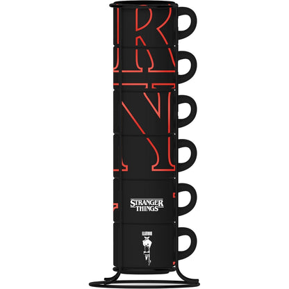 195754 - BIALETTI Gota Stranger Things të Vendosshme në Njëra-tjetrën, Set me 6 Gota – Fluoreshente, Shkëlqyese në Errësirë, 80ml secila, e Zezë, Nuk Lahet në Lavastovilje