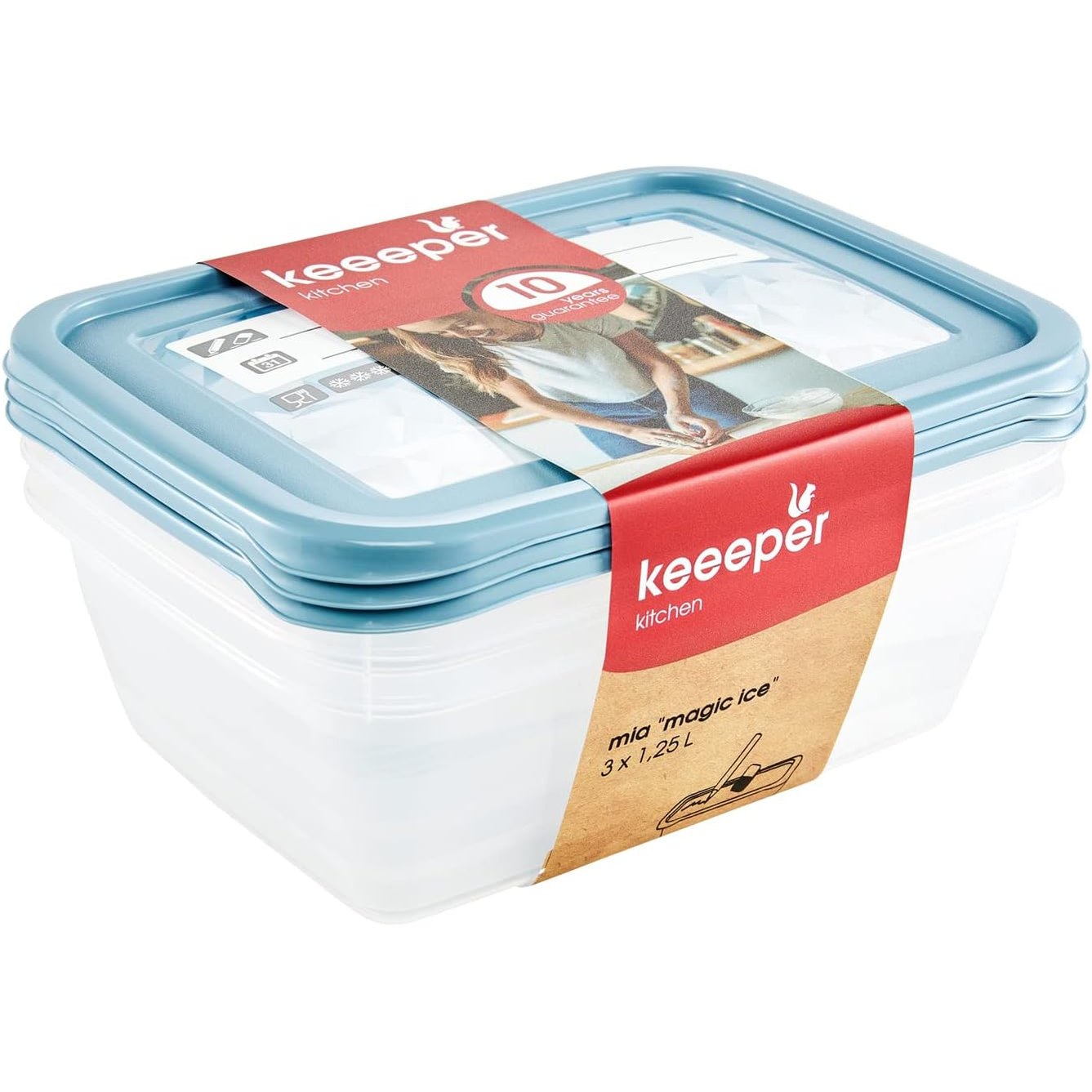 225267 - MIA MAGIC ICE Set enësh ngrirëse keeeper me 3 pjesë - Kapakë që shkruhen, 3 x 1.25 L, Dimensionet 20.5 x 15.5 x 6.5 cm, Blu Nordike