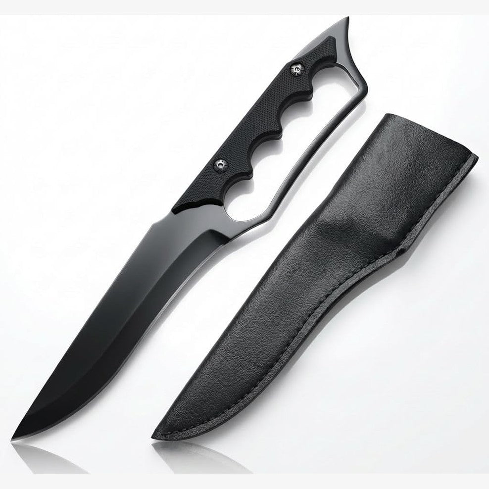 209349 - GDTDX Thikë Mbijetese dhe Gjuetie, 28cm, Teh i Fiksuar, Çeliku Inox, Rezistente ndaj Ndryshkut, me Mbështjellës Lëkure, Për Kamping, Ski dhe Peshkim
