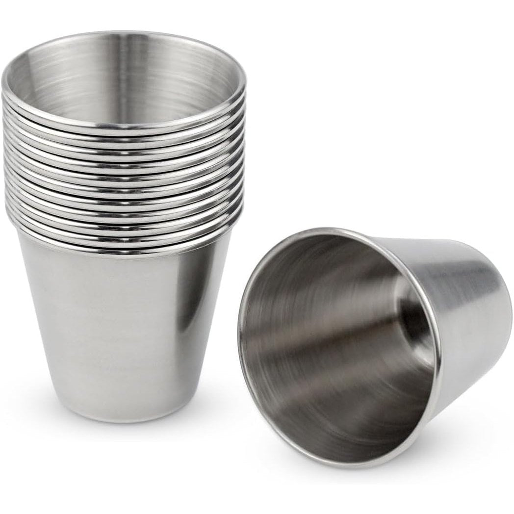 224007 - 12 gota çeliku inox, 30 ml, të ripërdorshme, për pirje, të forta, për restorante, ditëlindje, piknikë dhe dasma