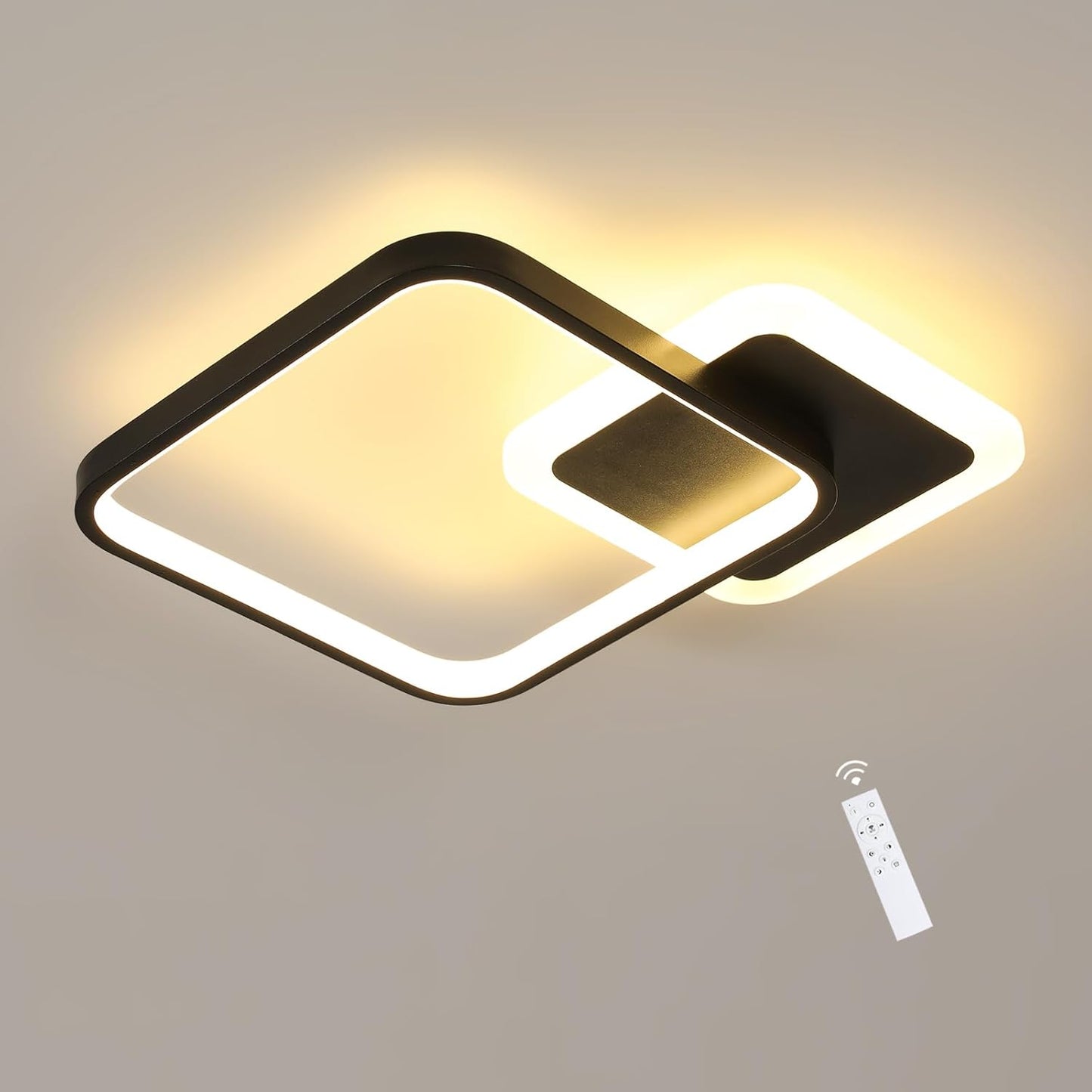 217321 - Comely Llambë Tavani LED Katrore 20W, 33x33cm, Akrilik i Zi, Llambë Moderne për Dhomë Ndenjeje, Dhomë Gjumi, Korridor