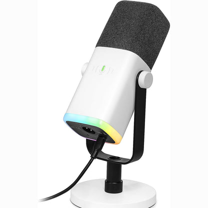 276364 - FIFINE Mikrofon Dinamik Transmetues USB/XLR për PC, Mikrofon Kardioid RGB për Lojëra, Podcasting, Transmetim, Regjistrim Zëri, për PS4/5 Mac PC Mixer Karta Zëri - E Bardhë