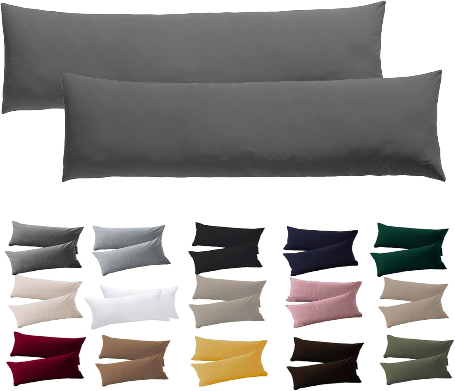 263384 - Soifox Mbulesë jastëku për të fjetur anësorë 40 x 145 - Set prej 2 mbulesash jastëkësh antracit me zinxhir, 100% rezistente ndaj mikrofibrave dhe hipoalergjike