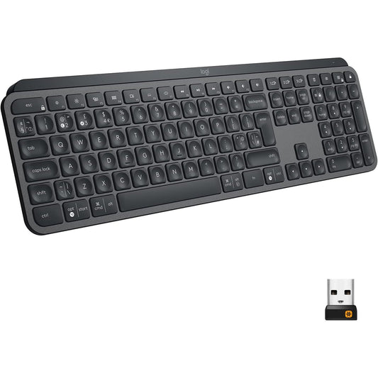 272787 - LOGITECH MX KEYS Tastierë pa tel, marrës Bluetooth dhe USB, lidhje USB-C, jetëgjatësi baterie 5 mujore, funksion ndërrimi i lehtë, taste me ndriçim nga prapa, PC/Mac, QWERTZ - grafit