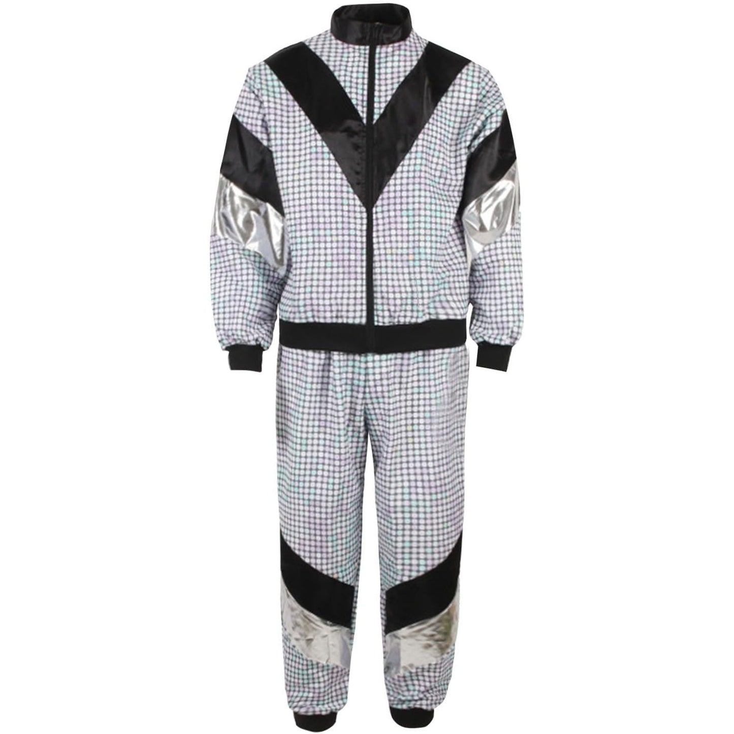 141724 - Komplet sportiv për meshkuj (markë gjenerike), kostum për kohë të lirë, stil retro 1980, xhaketë sportive dhe pantallona jogger, kostum sportiv për meshkuj.