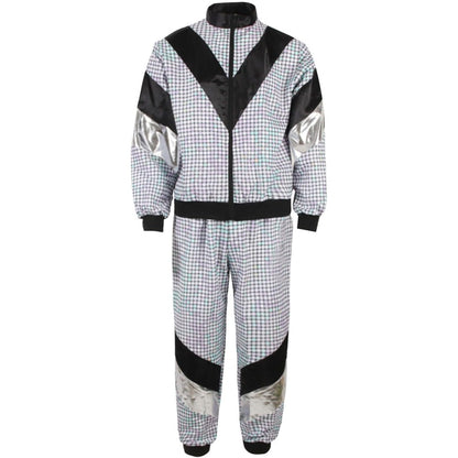 141724 - Komplet sportiv për meshkuj (markë gjenerike), kostum për kohë të lirë, stil retro 1980, xhaketë sportive dhe pantallona jogger, kostum sportiv për meshkuj.