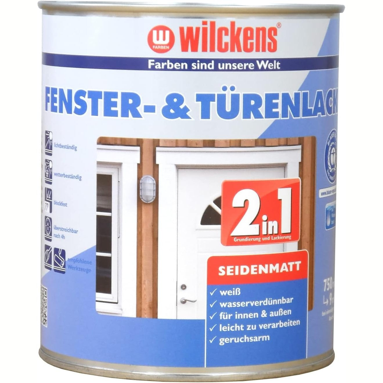 294049 - Wilckens Bojë 2në1 për Dritare dhe Dyer, me Finish Saten, 750 ml, e Bardhë