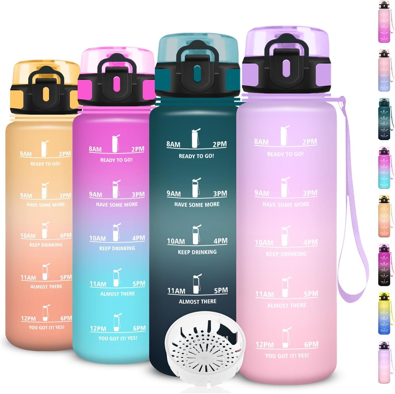 137438 - SHISHE UJI sportive, 1L, e papërshkueshme nga rrjedhjet, me shënues kohe dhe filtër, e lehtë për t'u pastruar, e përshtatshme për shkollë, zyrë, aktivitete në natyrë, kamping, vrapim, fitnes, palestër, dhe fëmijë