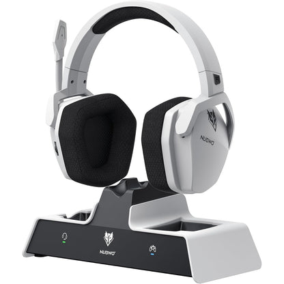 299192 - NUBWO G06 Pro Kufje pa tel për lojëra me stacion karikimi për PS5, vonesë 17ms, jetëgjatësi baterie 120 orë, drajverë dinamikë 50 mm, të bardhë (jo të pajtueshëm me Xbox)