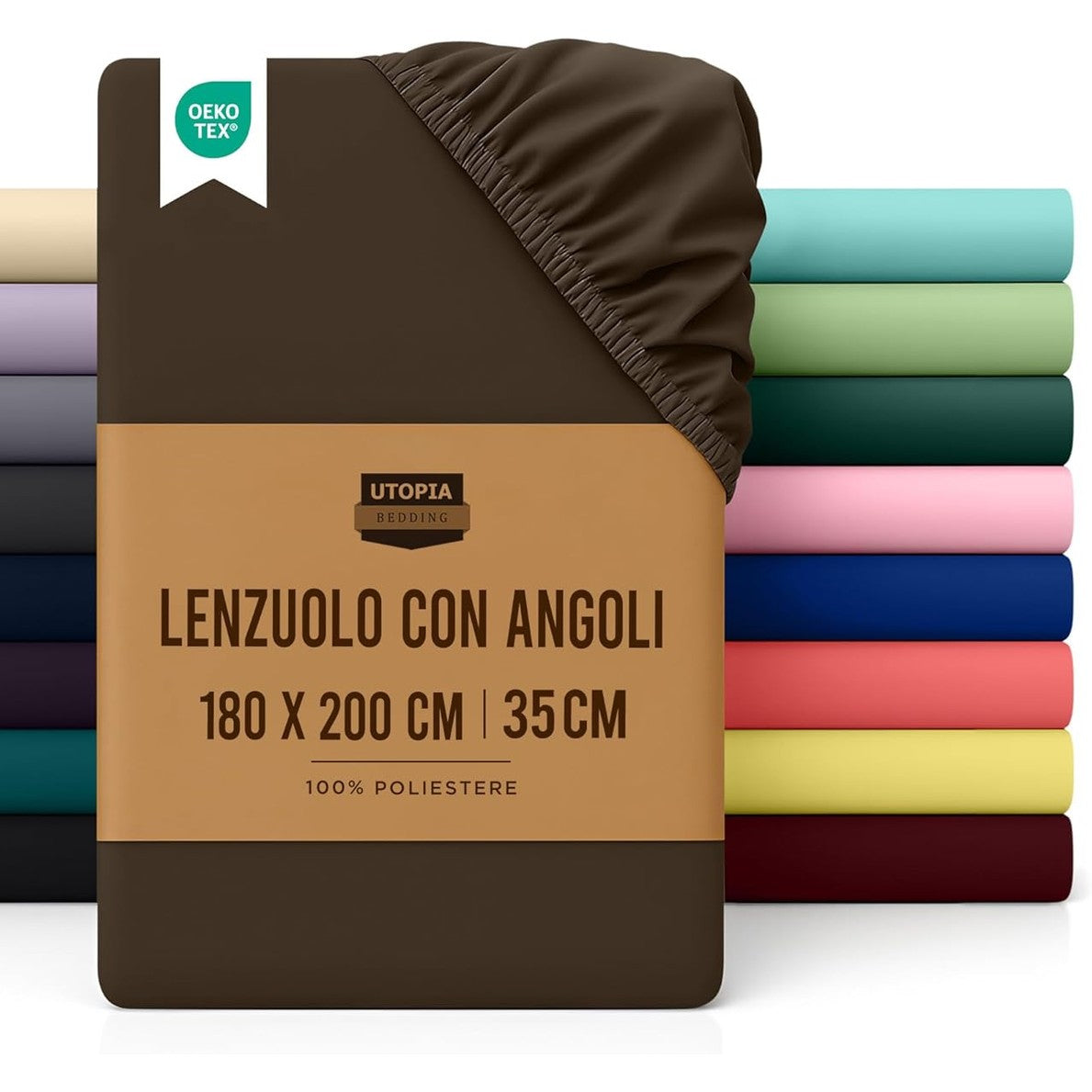 215899 - UTOPIA BEDDING Çarçaf i Përshtatshëm 180x200cm - Kafe - 35cm me Xhep të Thellë