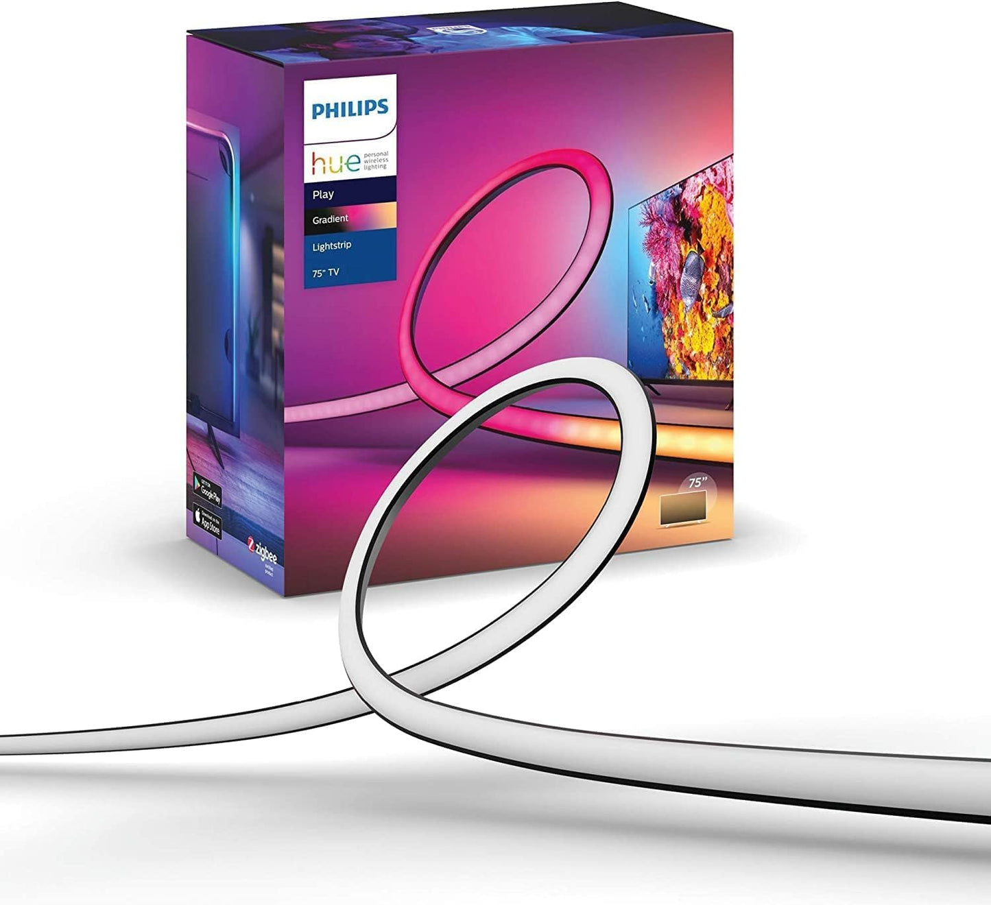 226000 - PHILIPS Shirit ndriçues Hue White & Color Ambiance Gradient (75 inç), shirit LED i errësueshëm për TV me 16 milion ngjyra dhe gradiente, ndriçim prapa për TV inteligjent në shtëpi, i zi
