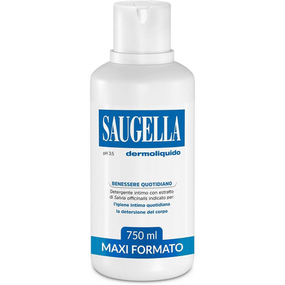 306729 - SAUGELLA Pastrues intim i përditshëm Dermoliquido, pH 3.5, 750 ml, kundër erës, freskues dhe tonifikues, me sherebelë dhe acid laktik