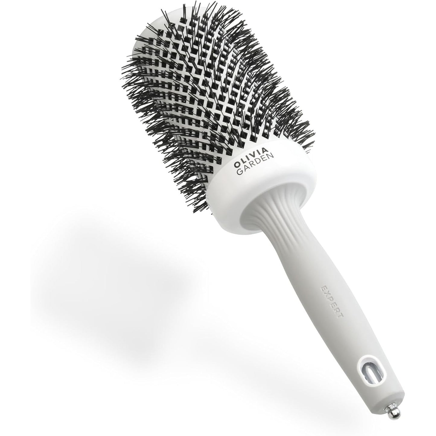 316839 - OLIVIA GARDEN Furçë Expert Blowout Shine, e bardhë dhe gri, 55 mm, furçë qeramike e rrumbullakët antistatike për floke me shkëlqim