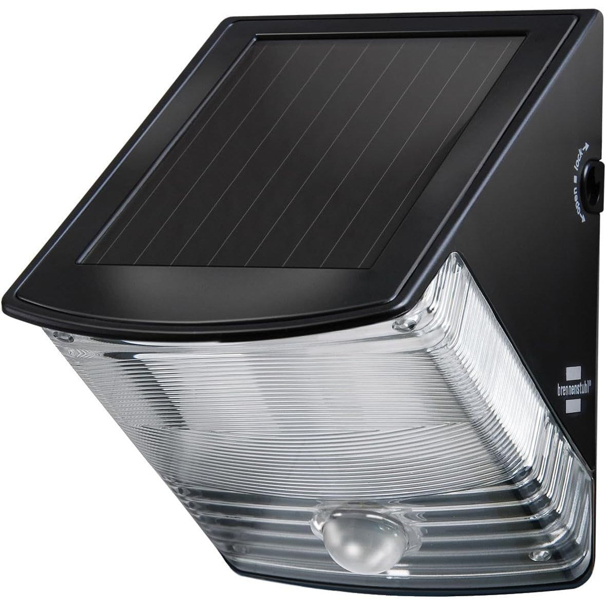 292982 - BRENNENSTUHL Llambë diellore LED me detektor lëvizjeje, dritë jashtme me panel diellor të integruar, sensor lëvizjeje infra të kuqe, IP44, 3 bateri të rikarikueshme, ngjyrë e zezë
