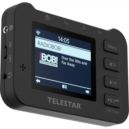 319638 - TELESTAR TOP CAR 2, Përshtatës DAB+ për Radiot e Makinës, Transmetues FM, Lidhje Line-Out, Ekran me Ngjyra, Bateri, Transmetim Audio Bluetooth, Sistem pa Duart, microSD, E Zezë