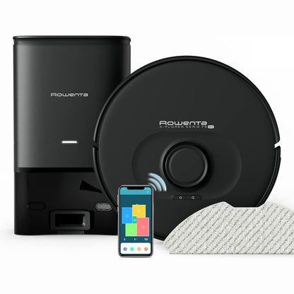 118017 - ROWENTA RR8585WH X-PLORER Serie 75 S+, Fshesë Robot e Lëvizshme dhe Larëse Dyshemeje me Teknologji Hartëzimi Lazer, Zbrazje Automatike, 2700Pa, Bateri e Jetëgjatshme 2 Orë, E Pajtueshme me Alexa dhe Telefonat Inteligjentë, Ngjyra e Zezë