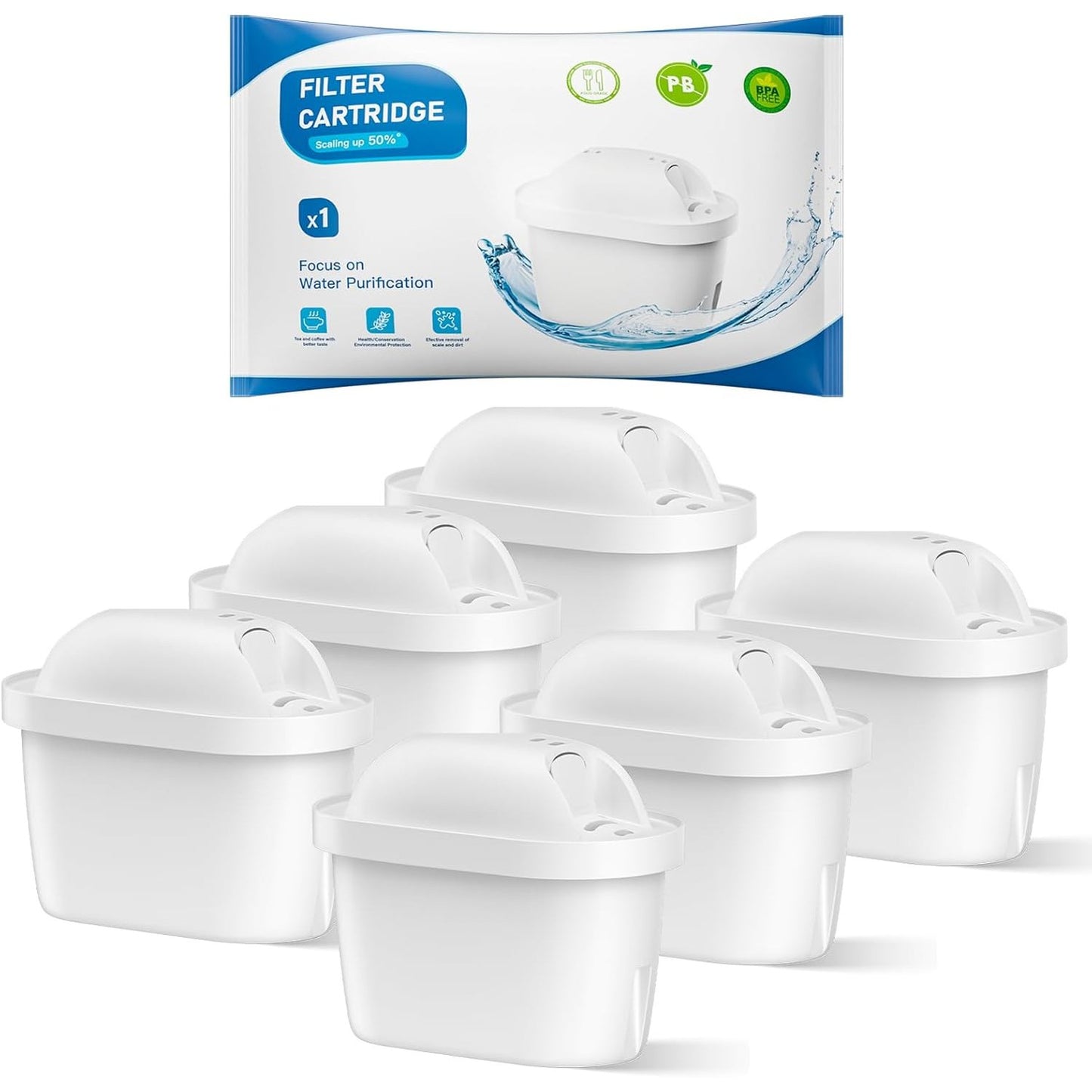 225311 - BREAUILL Fishekë filtri uji, zëvendësim për Brita Maxtra Pro All-in-1, Maxtra+ Plus, filtër uji i pajtueshëm me kazanin Brita Marella, zvogëlon papastërtitë dhe erën, merr ujë të pastër (6 copë)