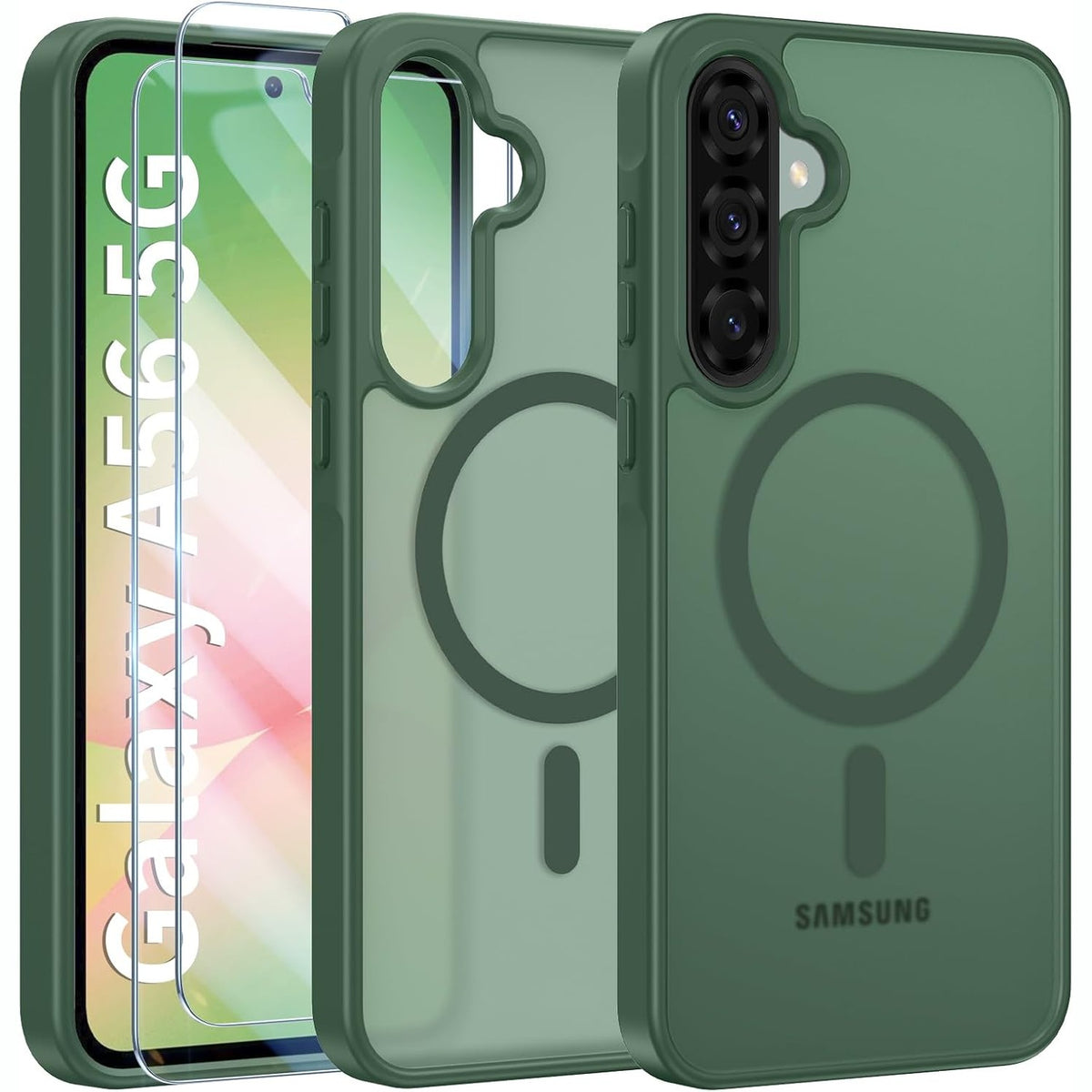 295328 - MBULESE OPKIEGRN për Samsung Galaxy A56 5G, Pajtuese me MagSafe, Mbrojtje Ushtarake, Jeshile e Errët