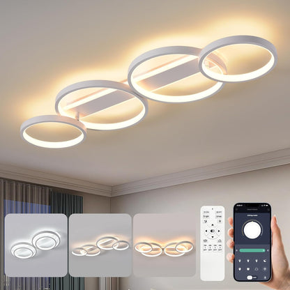 255160 - Dritë LED TAVANI, Llambë Moderne Tavani 48W 3000K-6500K, Ndriçim Dhome Gjumi me Dizajn 4 Unazash të Rrumbullakëta, Pajisje Drite Dekorative e Brendshme me Telekomandë APP, Llambë Llambadari për Dhomë Ndenjeje, Zyrë, Kuzhinë, Korridor