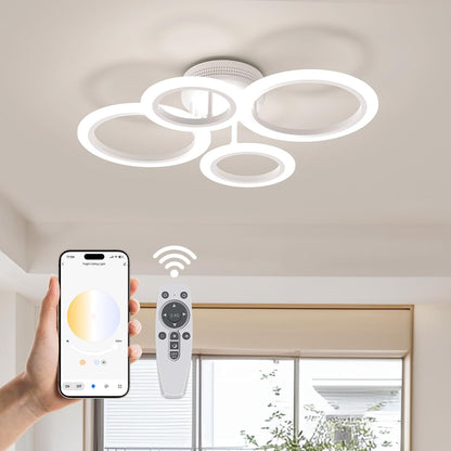 250327 - Tnight Llambë Tavani LED 48W 4 Unaza 4800lm Moderne e Rrumbullakët, me Telekomandë dhe Aplikacion Smart, 2700K-7000K, Φ54cm