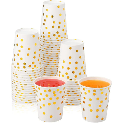 162885 - RIVERHIGHFUR - Gota Letër Biodegraduese 250ml, Set 100 copë, me Pika të Arta, Idealë për Festa, Ditëlindje, Dasma