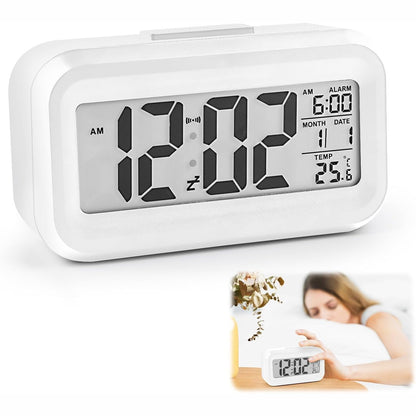 225271 - VFANDV Orë dixhitale me alarm LCD me termometër, Funksion shtyrjeje, Bateri, E bardhë