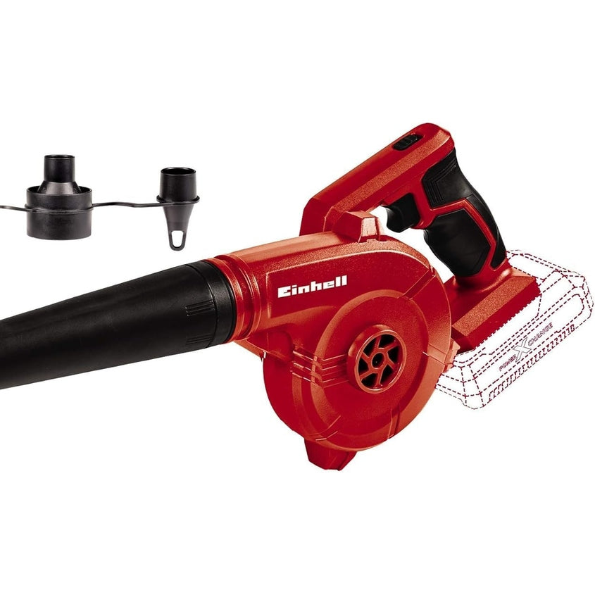 164527 - EINHELL Fryrëse Gjethësh Pa Tel TE-CB 18/180 Li-Solo Power X-Change, me 2 Shpejtësi (130km/orë, 180km/orë), me Adaptorë (Pa Bateri dhe Karikues)