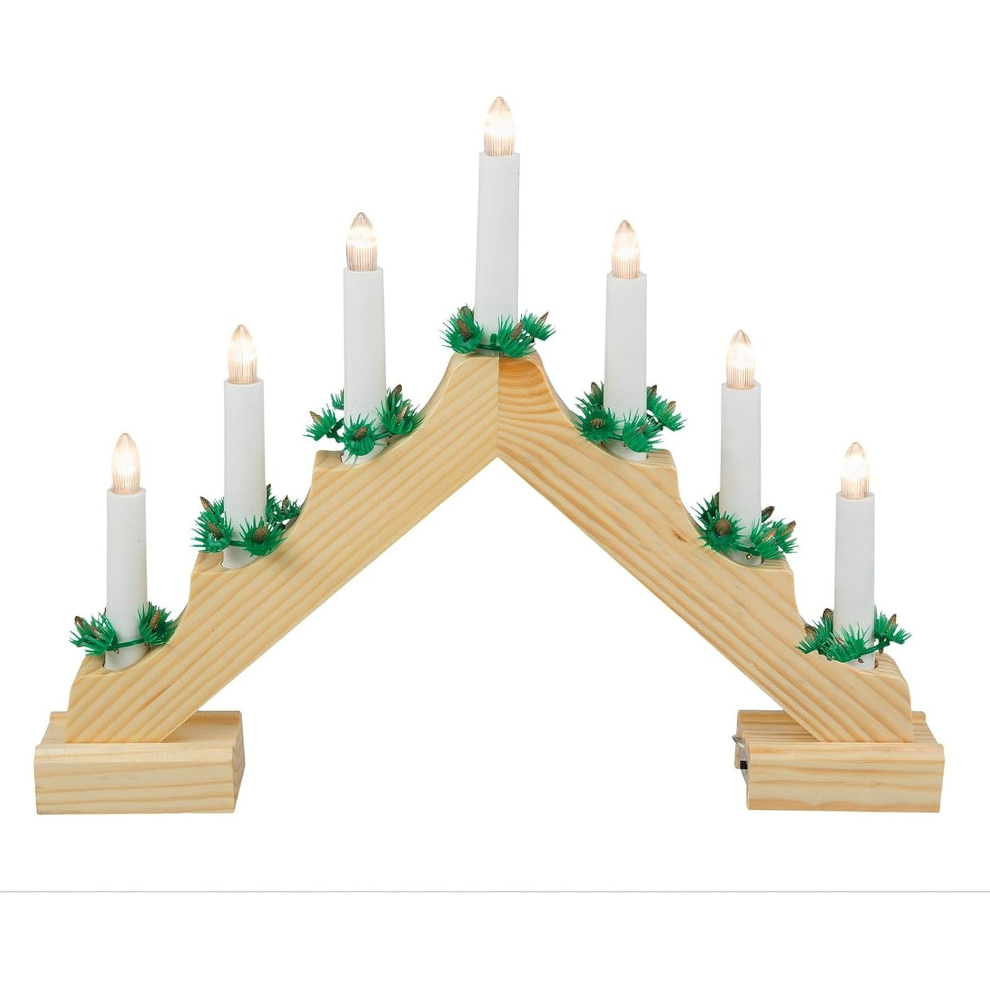223770 - IDENA 8582092 - Mbajtëse qirinjsh LED Advent me 7 qirinj LED të bardhë të ngrohtë, hark druri, funksionon me bateri, dekorim i brendshëm, për dimër, dekorime Advent dhe Krishtlindjesh