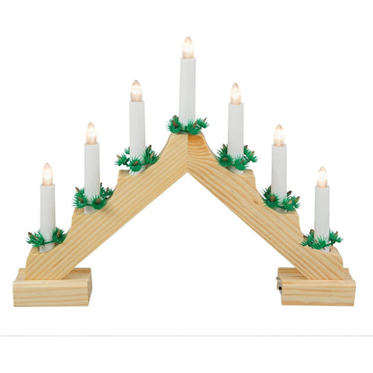 223770 - IDENA 8582092 - Mbajtëse qirinjsh LED Advent me 7 qirinj LED të bardhë të ngrohtë, hark druri, funksionon me bateri, dekorim i brendshëm, për dimër, dekorime Advent dhe Krishtlindjesh