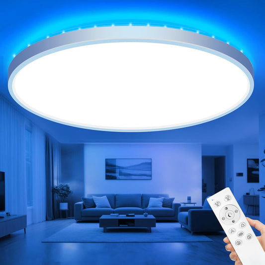 239350 - Dritë TAVANI LED ZEMTY 59cm e errësueshme me telekomandë, Llambë tavani 50W 5040LM RGB me ndryshim ngjyre 3000K-6500K, Llambë tavani e sheshtë e papërshkueshme nga uji për banjo, dhomë fëmijësh, dhomë gjumi