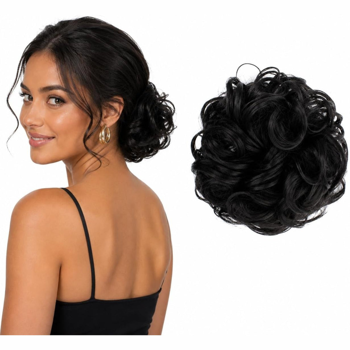 298678 - CAISHA Scrunchie - Aksesor flokësh i trashë, i madh, i valëzuar - DM15cm - Ngjyrë kafe e përzier