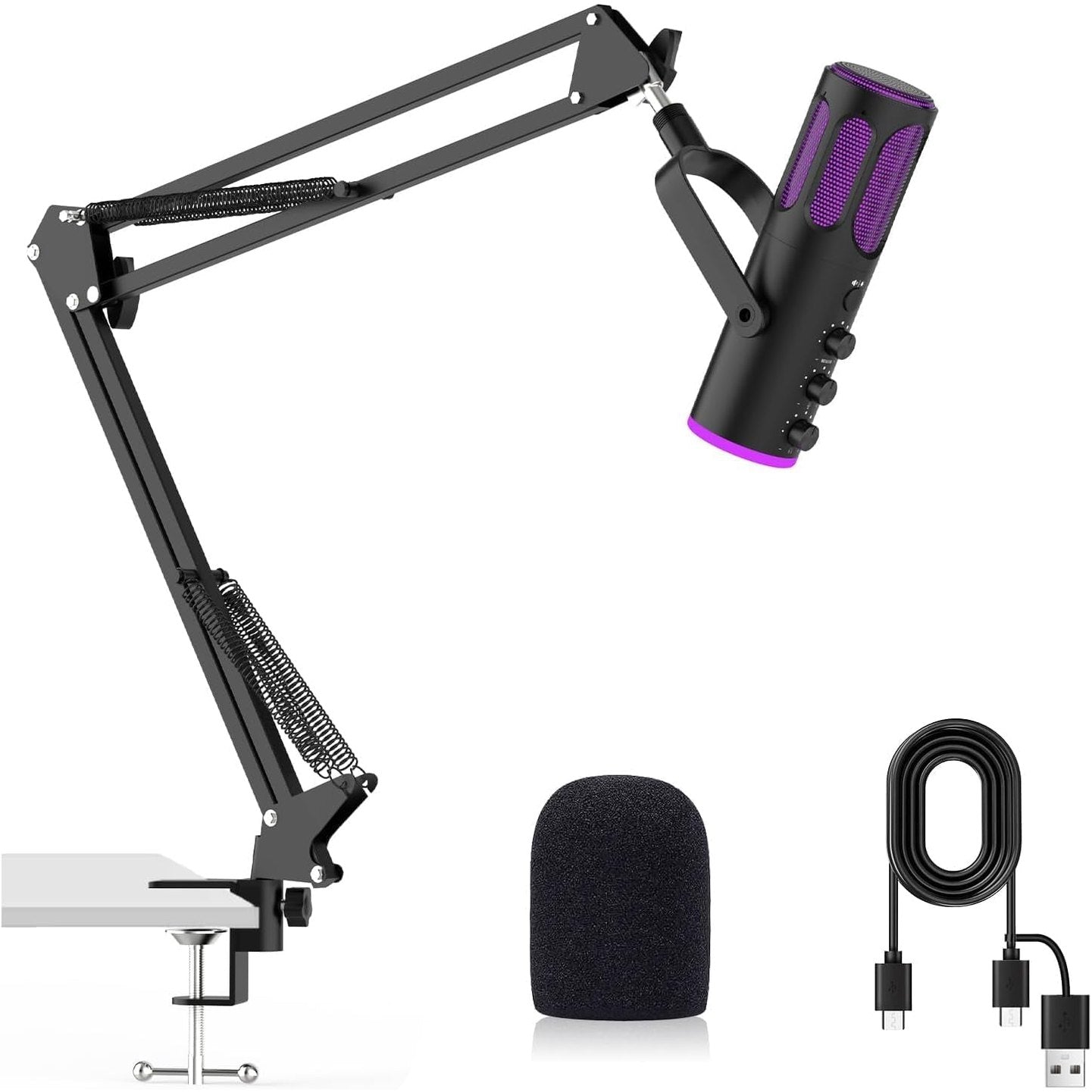 276606 - ORTIZAN Mikrofon Lojërash për PC, Mikrofon Podcast USB për PS4/5 dhe Mac, Mikrofon Kondensues me Anulim Zhurme, Reverb, Monitorim, Krah Bumi i Rregullueshëm, Filtër Pop për Transmetim/Podcasting/YouTube