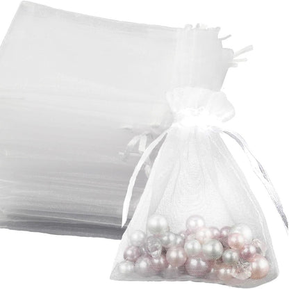 275885 - LEYLVE 100 Qese Organze, 7 x 9 cm, Qese Dhuratash, Qese Bizhuterish, Qese Dasmash, Qese Livandoje, Kordon Sateni (i Bardhë)