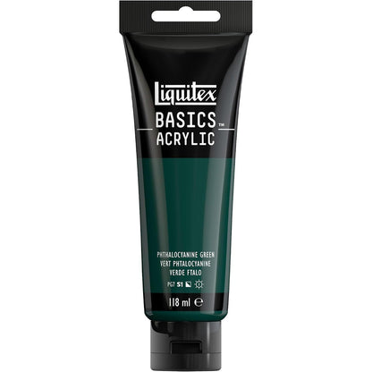 274593 - LIQUITEX 8870026 Basics Bojë akrilike, 118 ml, Pigmente artistike monopigmentuese, Rezistente ndaj dritës, Viskozitet mesatar, Cilësi arkivore, Përfundim sateni, Jeshile Ftalocianine